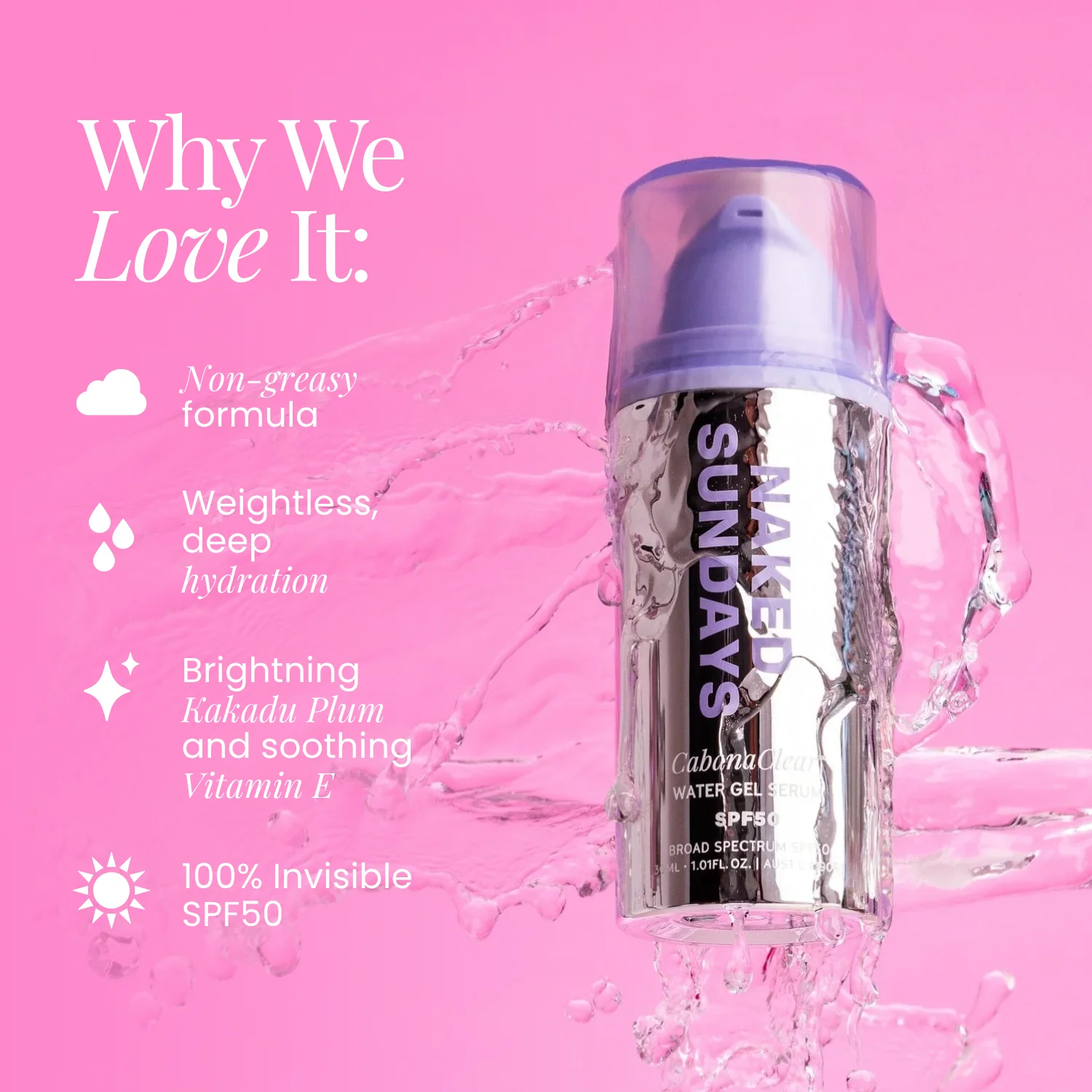 CabanaClear™ Water Gel Serum SPF50 + FREE SPF BFF Brush - Image 3